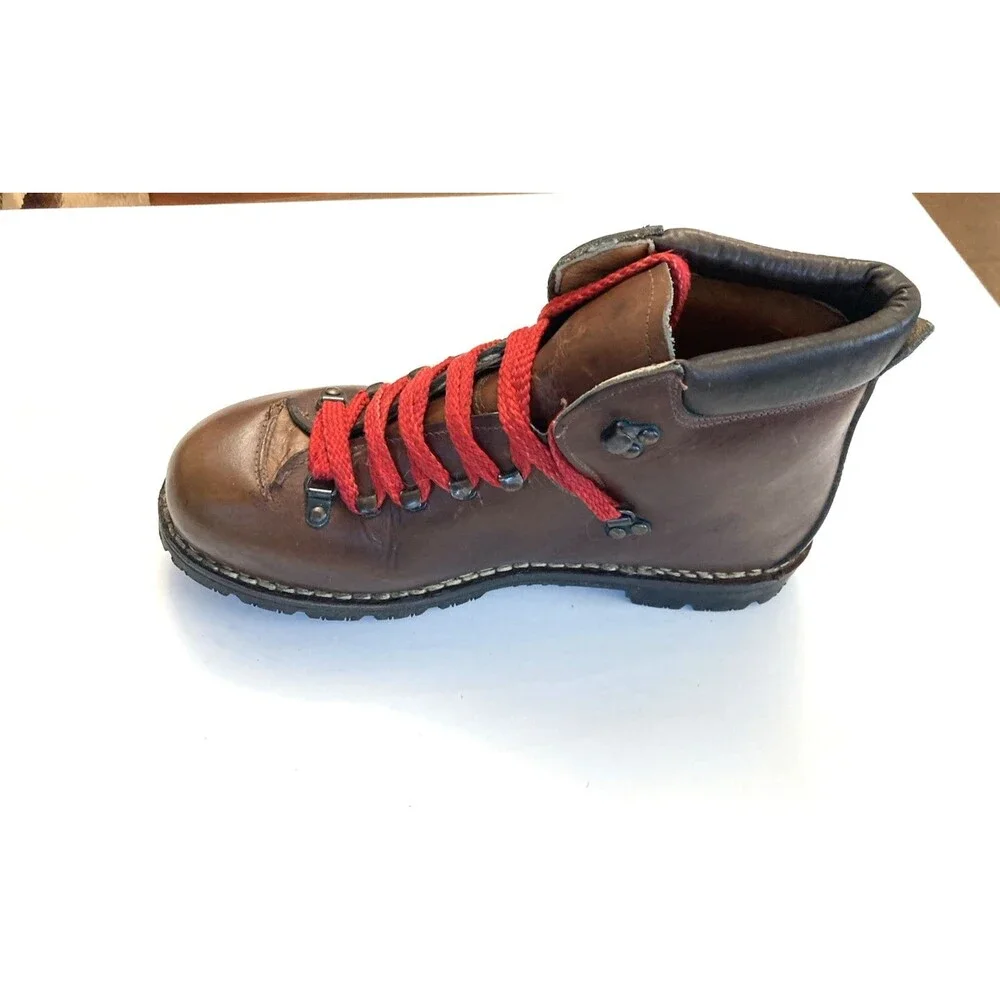 Vintage Leather Italian Mountaineering Hiking Boots Vibram Work Soles Men's 9D
